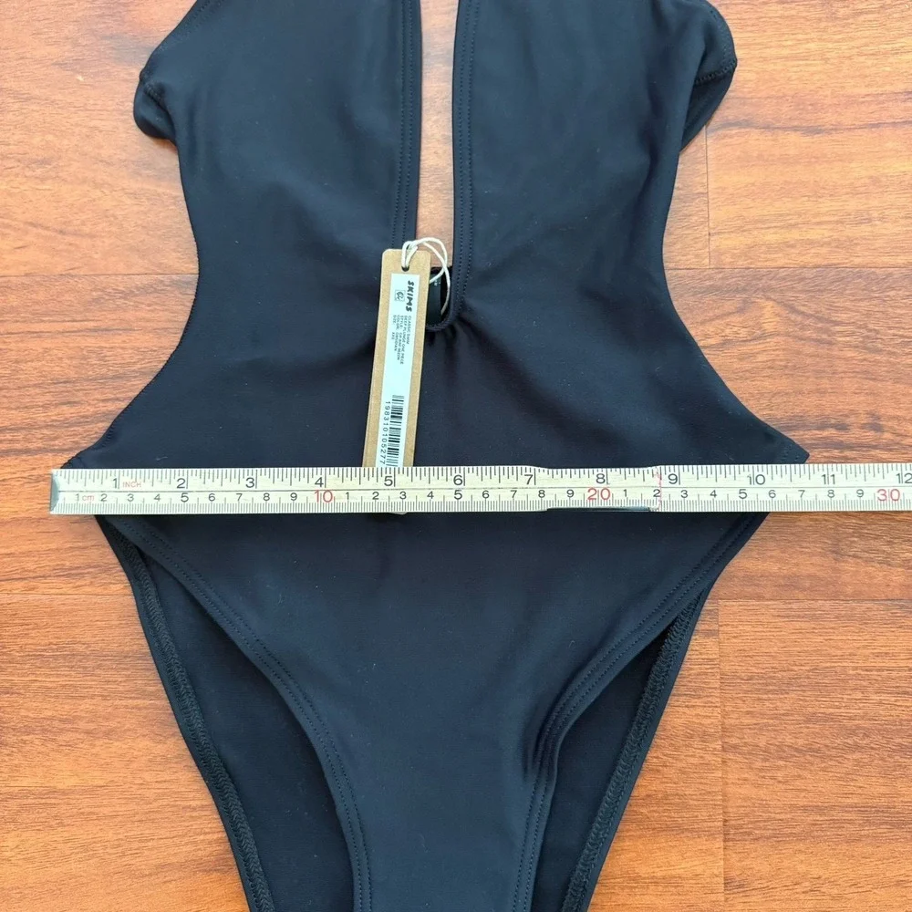 SKIMS CLASSIC SWIM DEEP PLUNGE ONE PIECE Obsidian Black Size XXS NWT $128